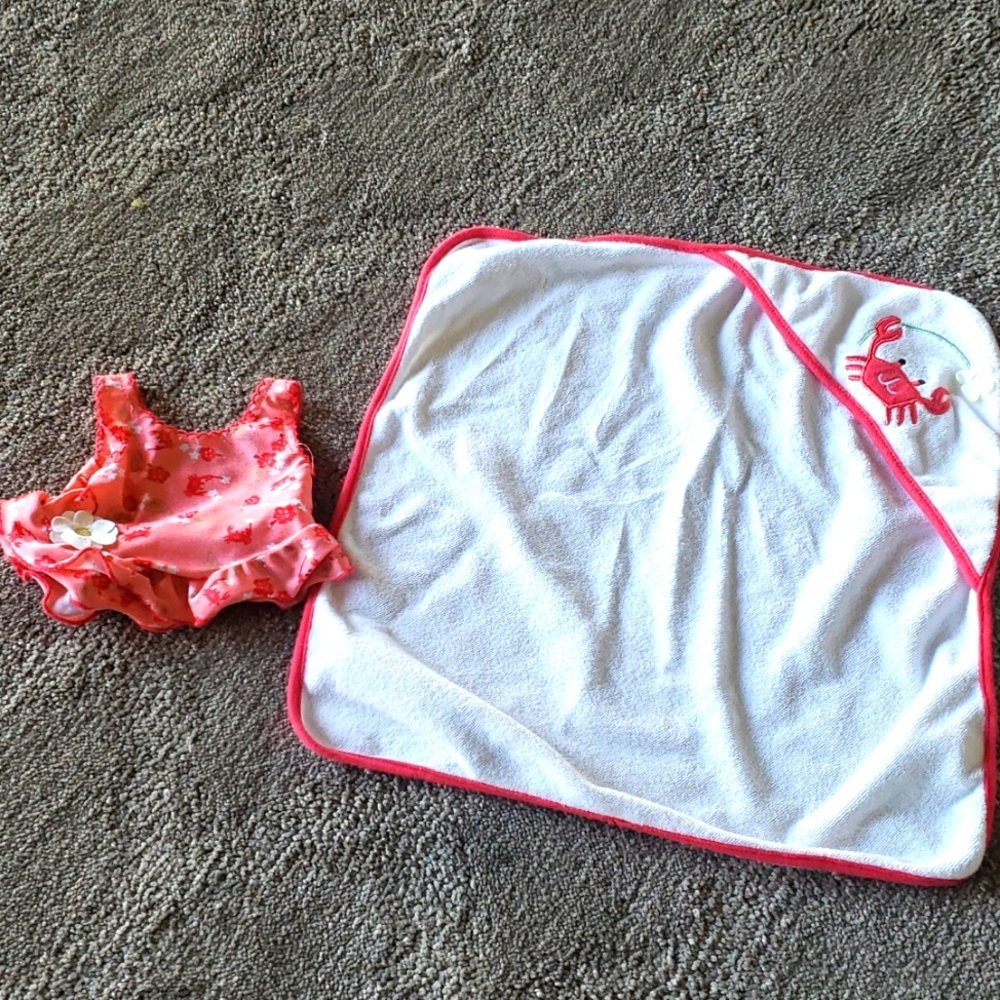 Bitty baby swimsuit and towel set.